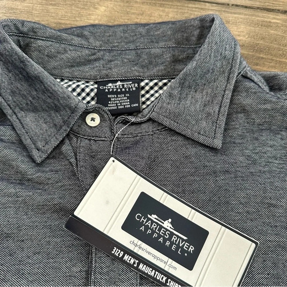 NWT Charles River Apparel Mens XL Naugatuck stretch knit button up shirt Blue - Picture 7 of 7